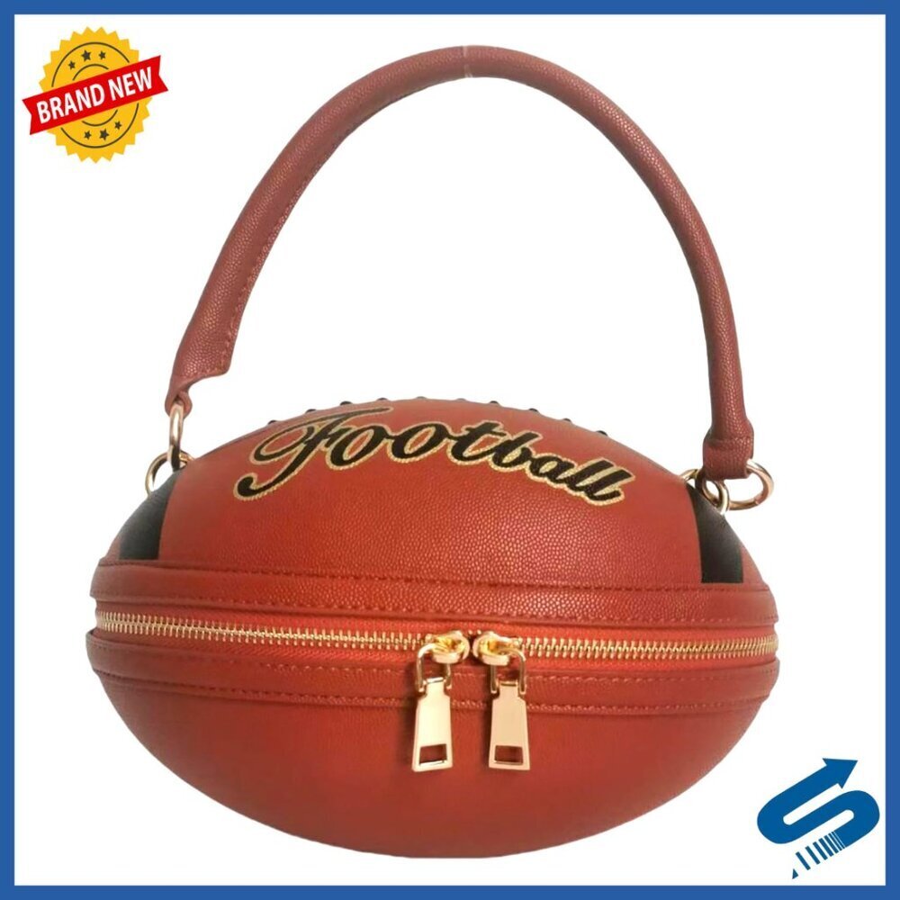 Football Shaped PU Leather Crossbody Bag Y2K Novelty Unique Handbag Adjustable